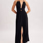 A CRINKLY CREPE DEEP V-NECK HALTER MAXI SUNDRESS