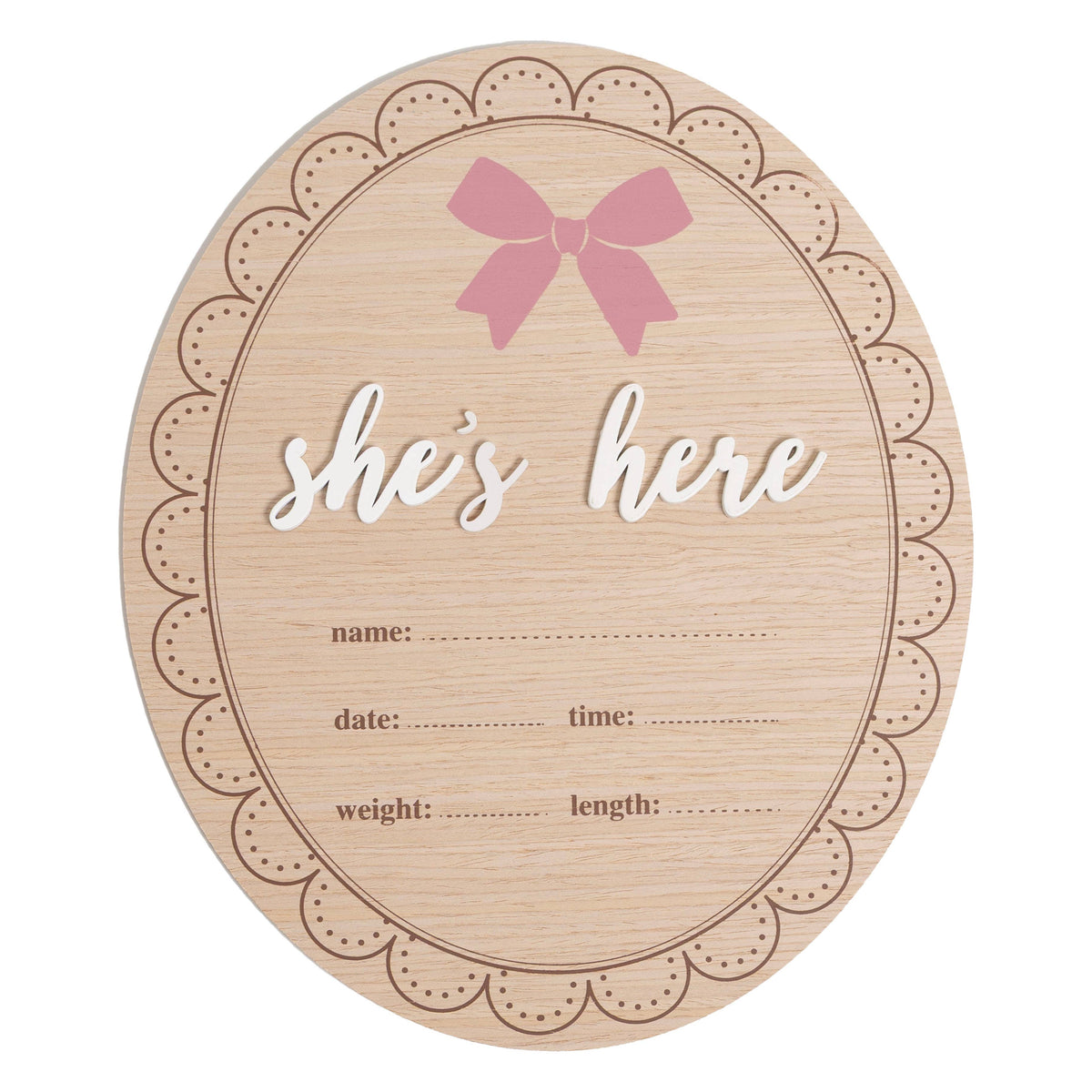 Wooden Birth Announcement Fill-In Photo Prop, She's Here