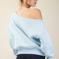 T689937 OFF SHOULDER FRENCH TERRY FLEECE TOP