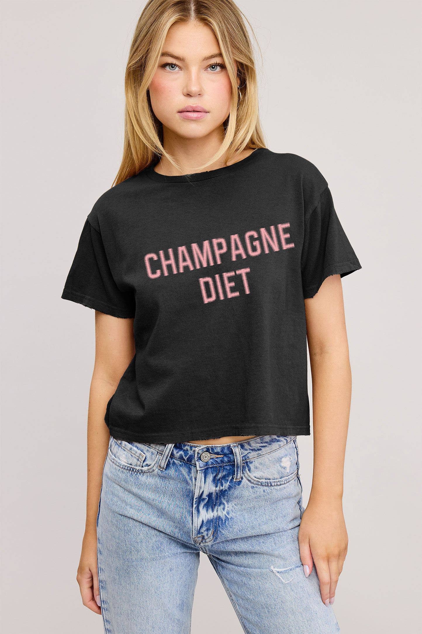 PUFF' Champagne Diet Graphic S/S Seamless Faux Crop