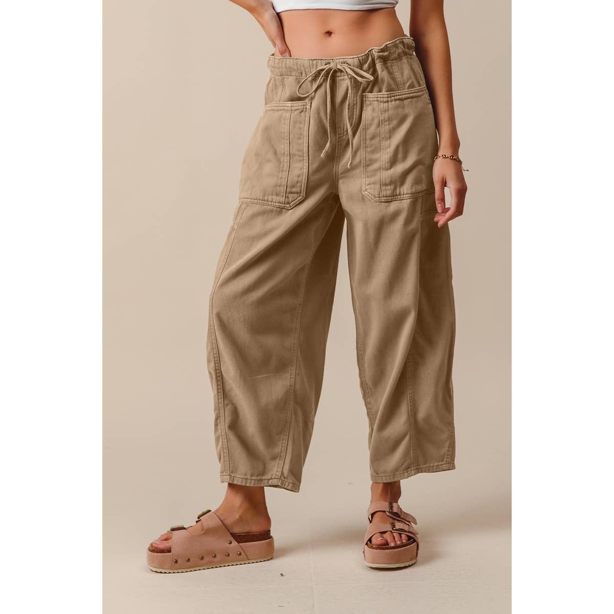 MID RISE WIDE LEG PANTS  WITH POCKETS
