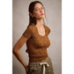 FLORAL PATTERNED TEXTURE SEAMLESS SHORT SLEEVE TOP