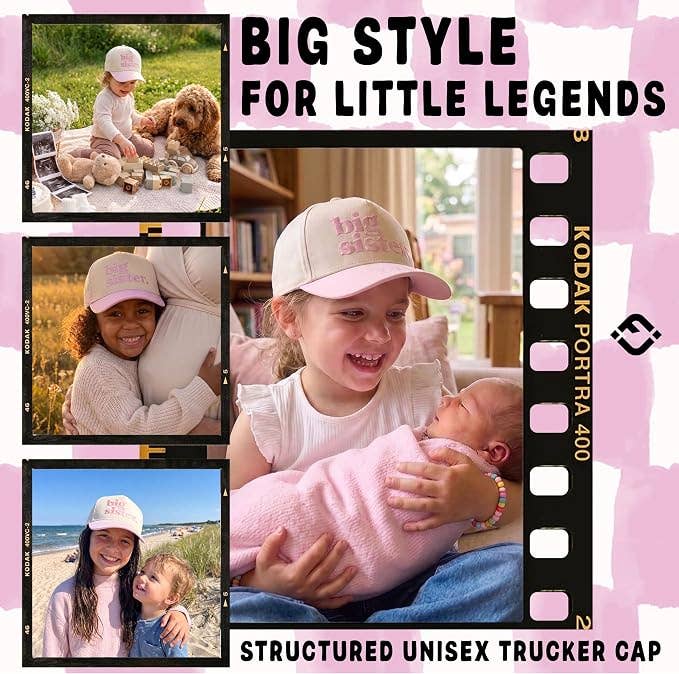 Kid/Baby 2-Tone Cap: Big Sister - Light Pink/Beige