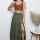 26P74-ASIS TIERED MAXI SKIRT WITH LACE TRIM AND SLIT