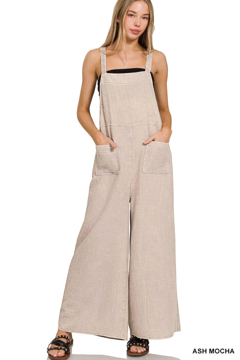 ..Washed Double Gauze Wide Leg Overalls