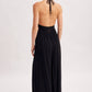 A CRINKLY CREPE DEEP V-NECK HALTER MAXI SUNDRESS