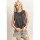 Mineral Wash Button Back Sleeveless Top