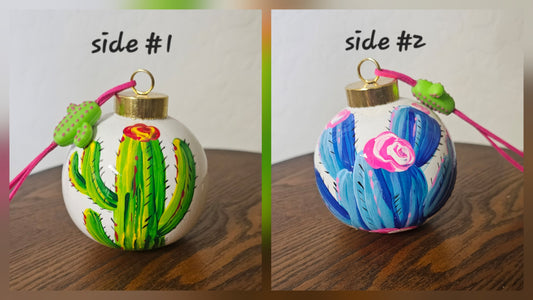 O-BALL-BLUE/GREEN CACTUS CERAMIC ORNAMENT