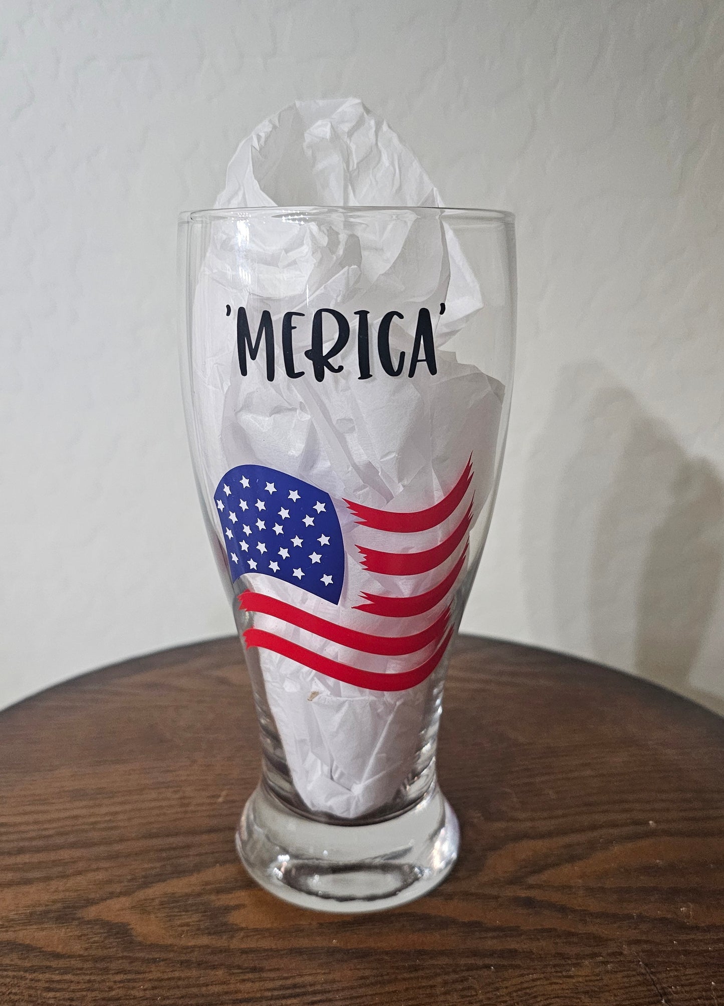 "MERICA" CLEAR  BEER GLASS