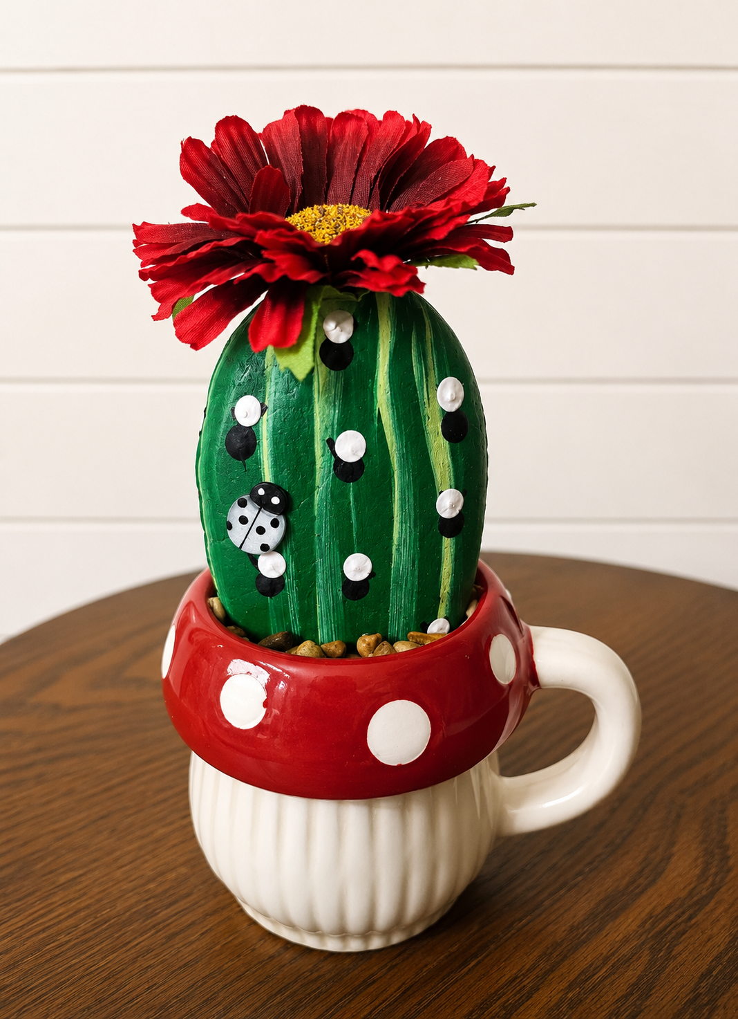 RED  Cactus Mushroom Rock Pot, 17"