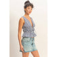 Striped Tie Front Peplum Sleeveless Top