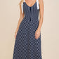 A-line long midi cotton knit dress with stripe