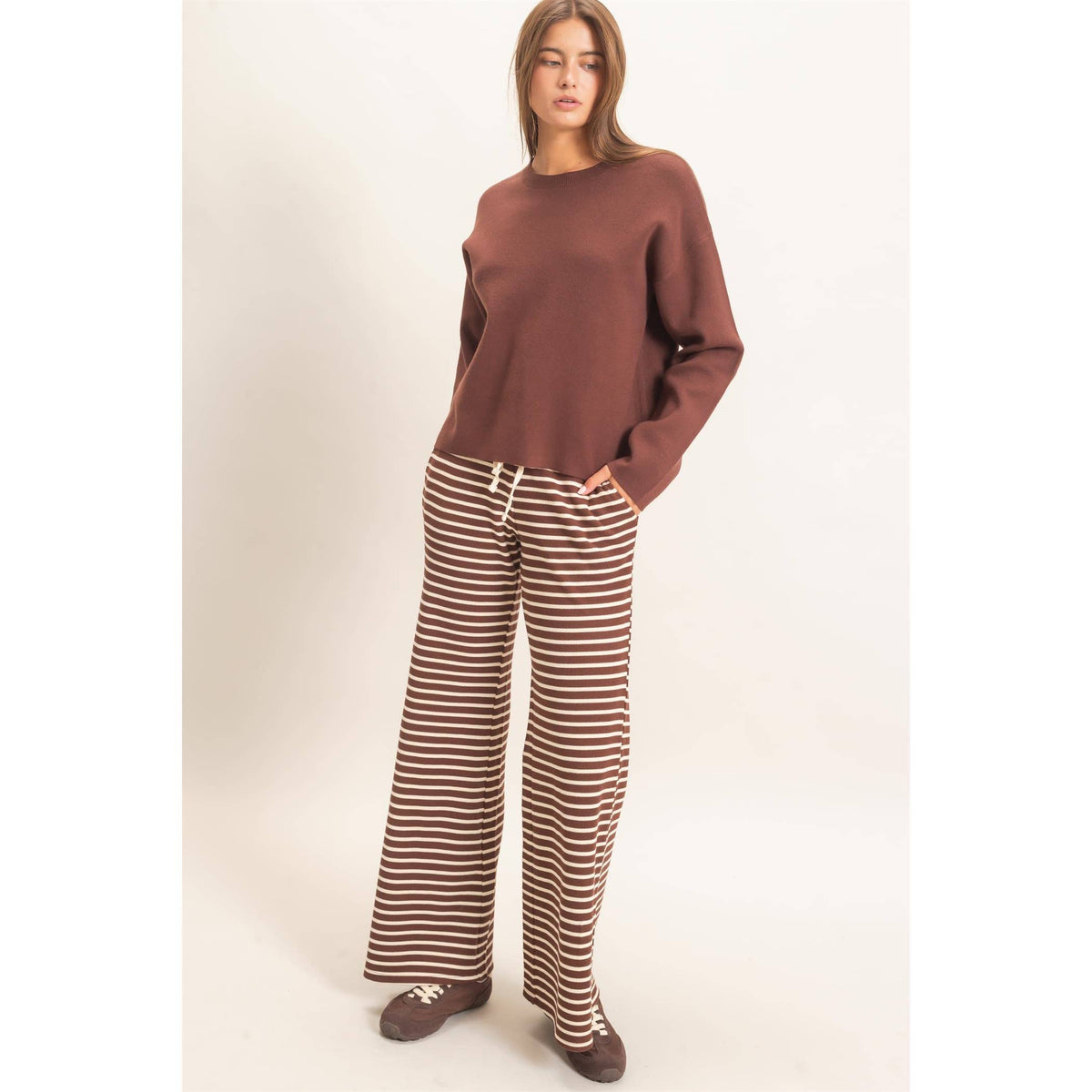 Low Rise Striped Waffle Knit Pants