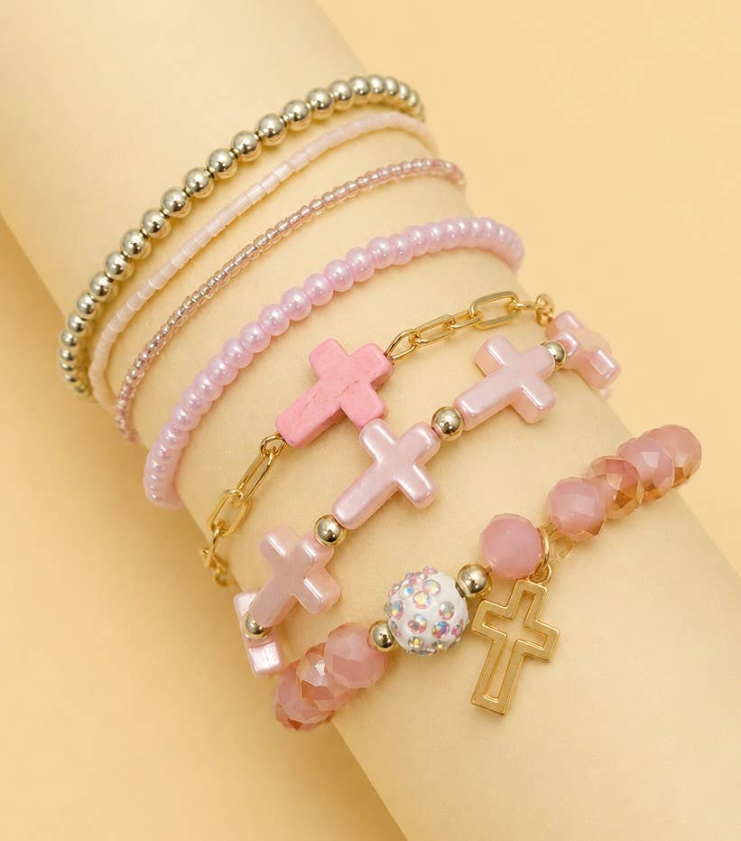Cross Charm Mixed Beaded Bracelet Set | 40B5275