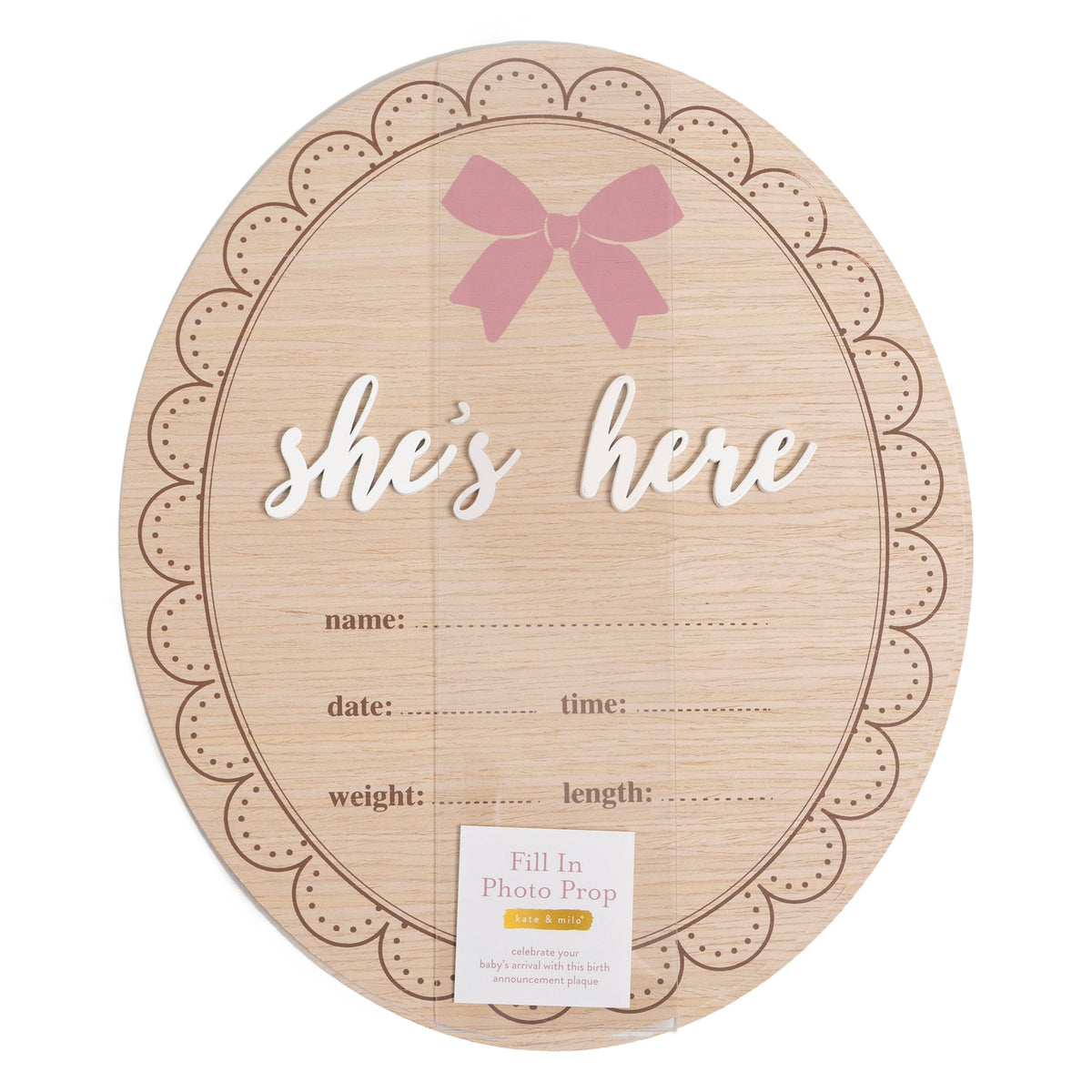 Wooden Birth Announcement Fill-In Photo Prop, She's Here