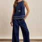 Embroidered Denim Tank & Wide-Leg Pants Set