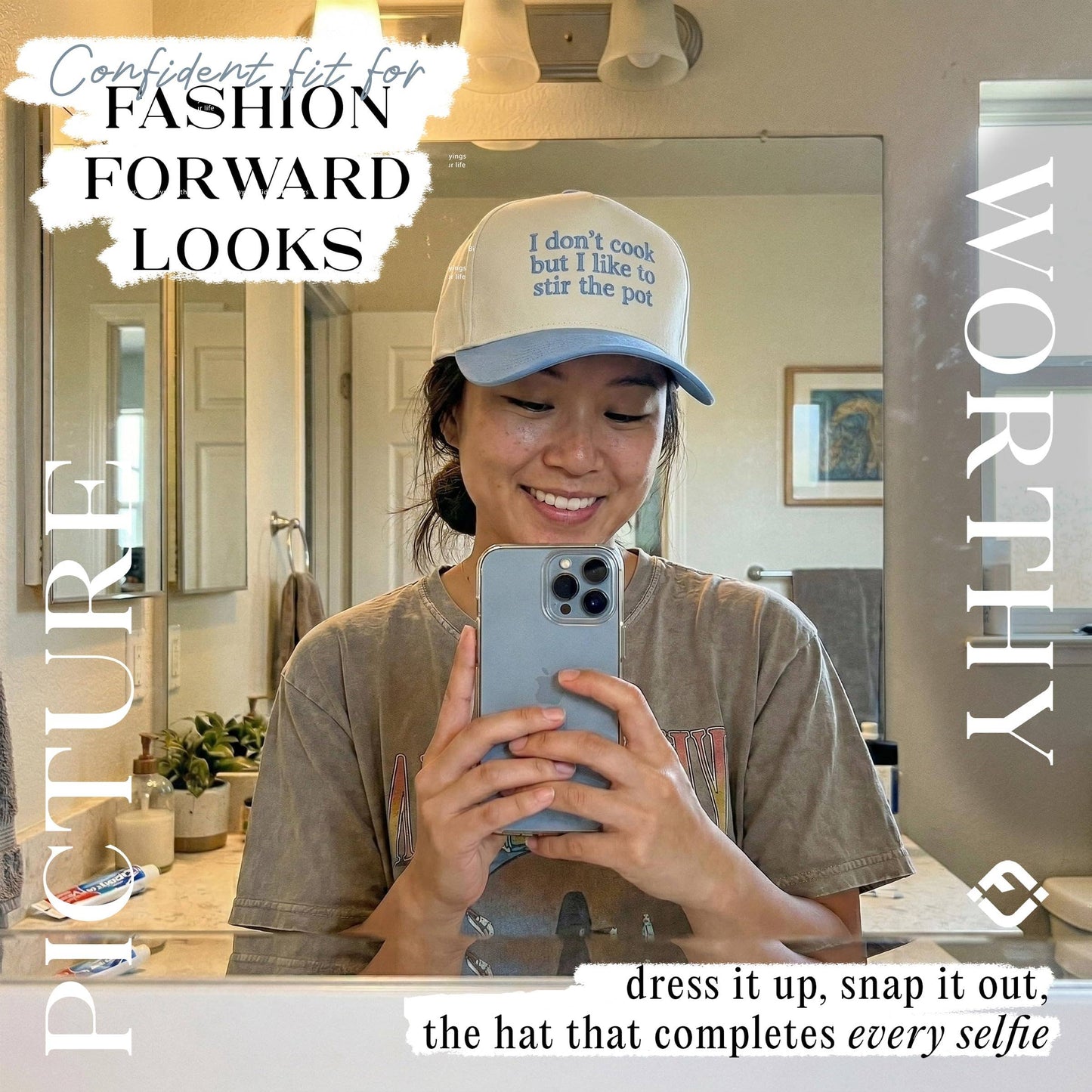 2Tone Cap:I Don’t Cook But I Like To Stir The Pot-Blue/Beige