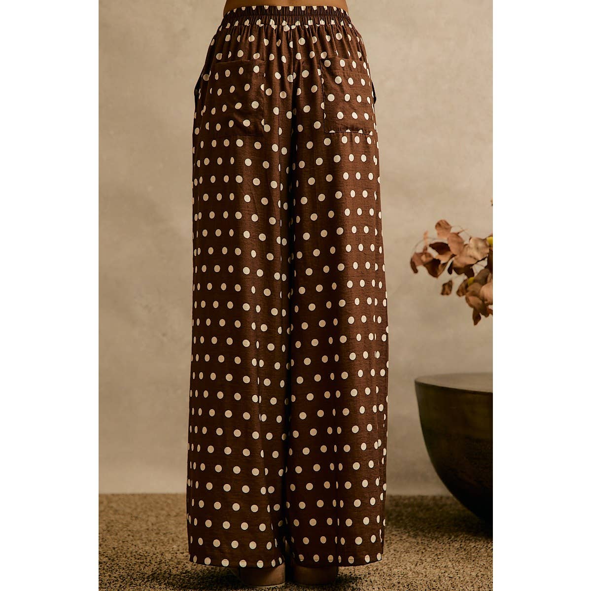 POLKA DOT WAIST ELASTIC WIDE PANTS