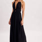 A CRINKLY CREPE DEEP V-NECK HALTER MAXI SUNDRESS