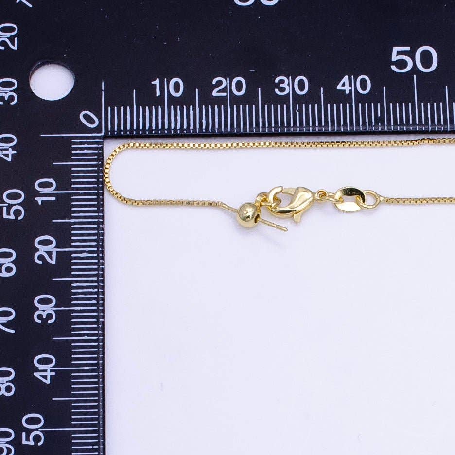 14K Gold Filled 1mm Dainty Box Chain 18 Inch Layering Adjustable Slider Necklace | WA-707