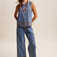 Embroidered Denim Tank & Wide-Leg Pants Set