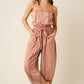 MINERAL WASH CONTRAST STITCH BARREL LEG JUMPSUIT