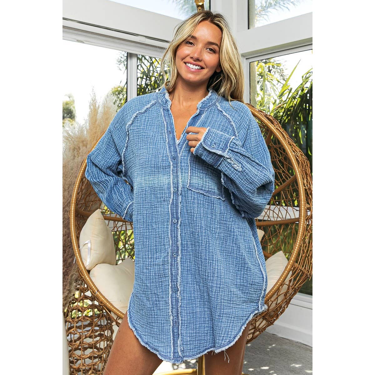FRAYED VINTAGE WASHED WRINKLE SHIRT