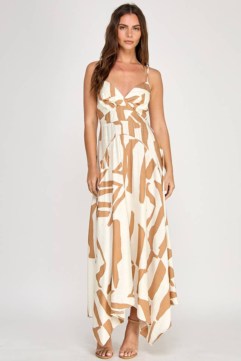 Abstract Print Sleeveless Maxi Dress