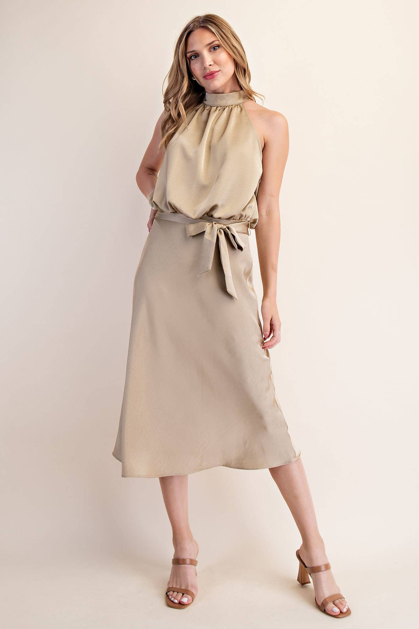 Halter Neck Sleeveless Midi Dress