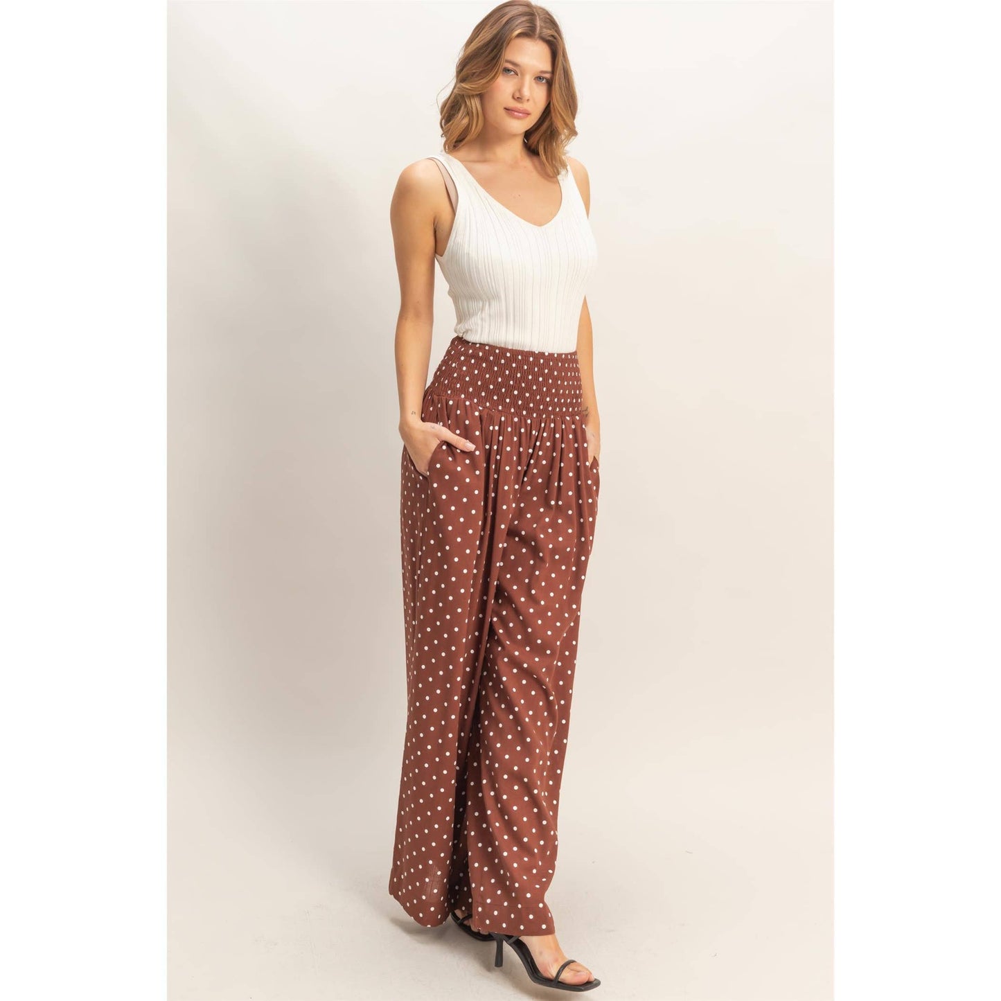 Polka Dot Elastic Wide-Leg Pants