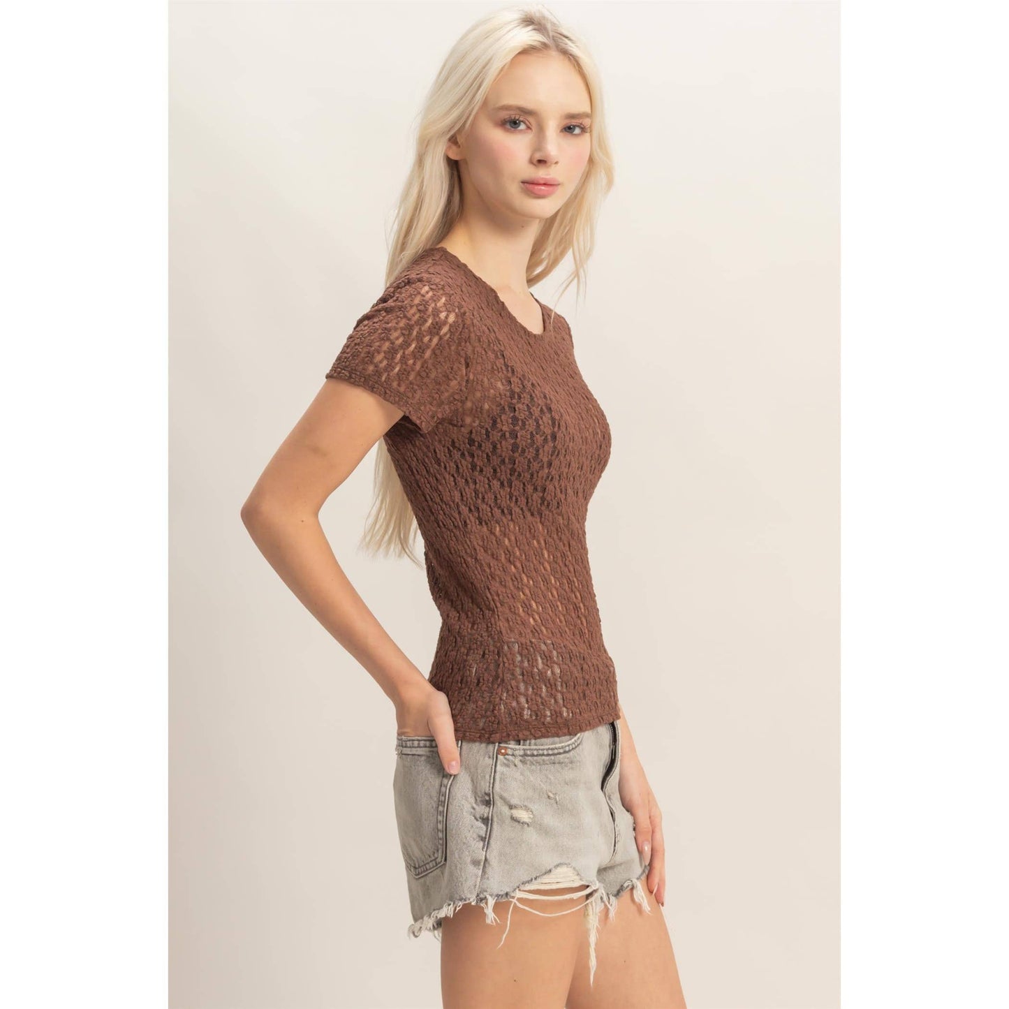 Textured Lace Short Sleeve Top