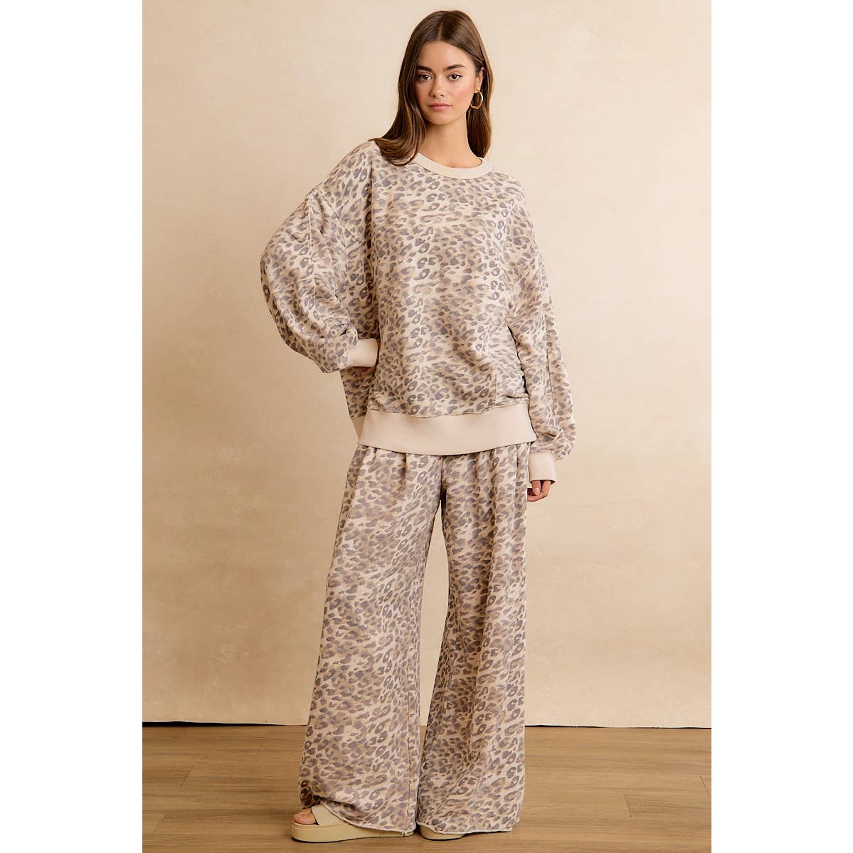 LEOPARD PRINT FULL LENGTH WIDE LEG PULL ON PANTS