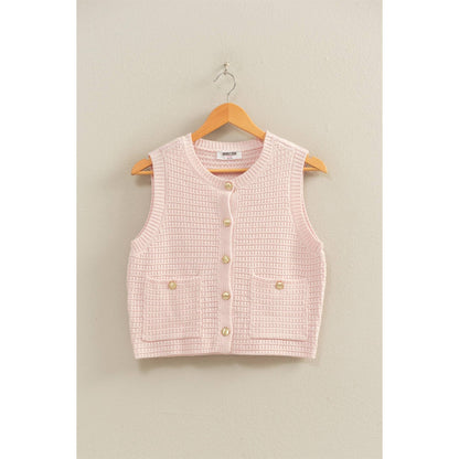 Textured Button-Front Vest With Pocket