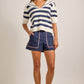 Nautical Contrast Stitch High-Waist Shorts