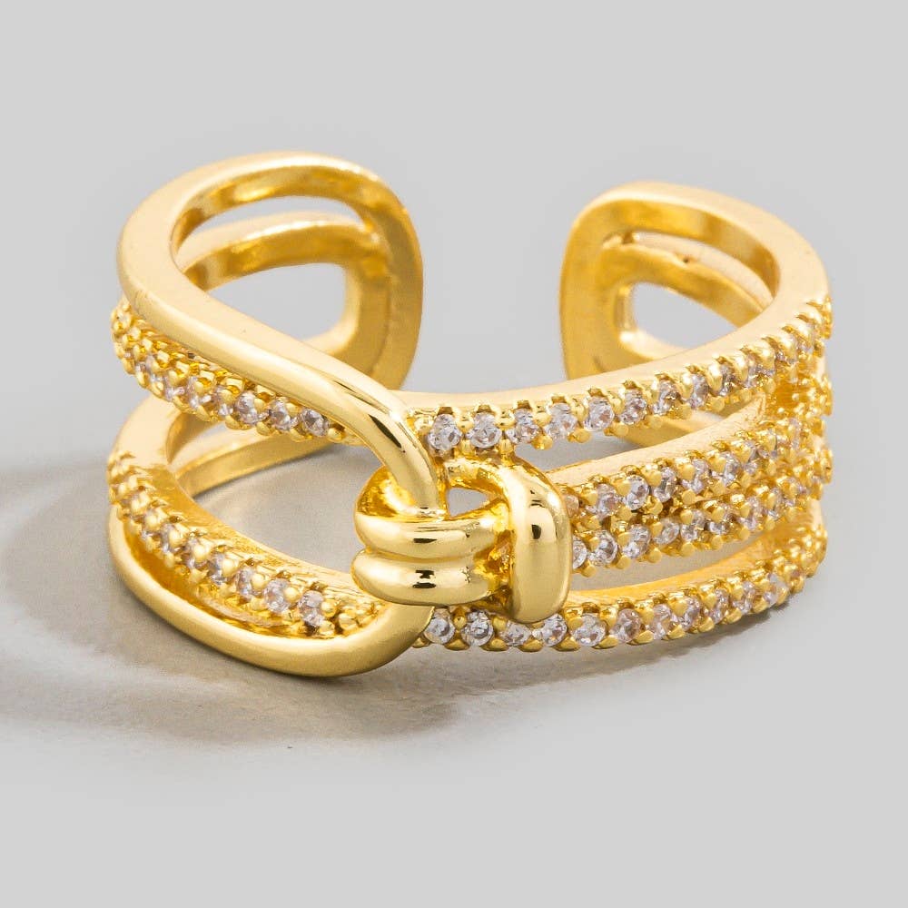Pave Multi Row Center Knot Adjustable Ring