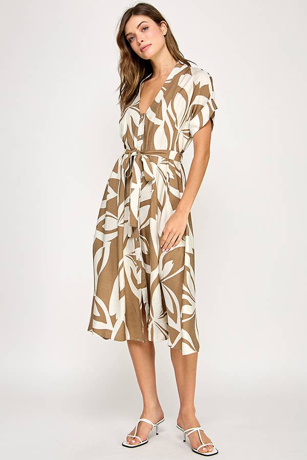 Abstract short sleeve midi dress