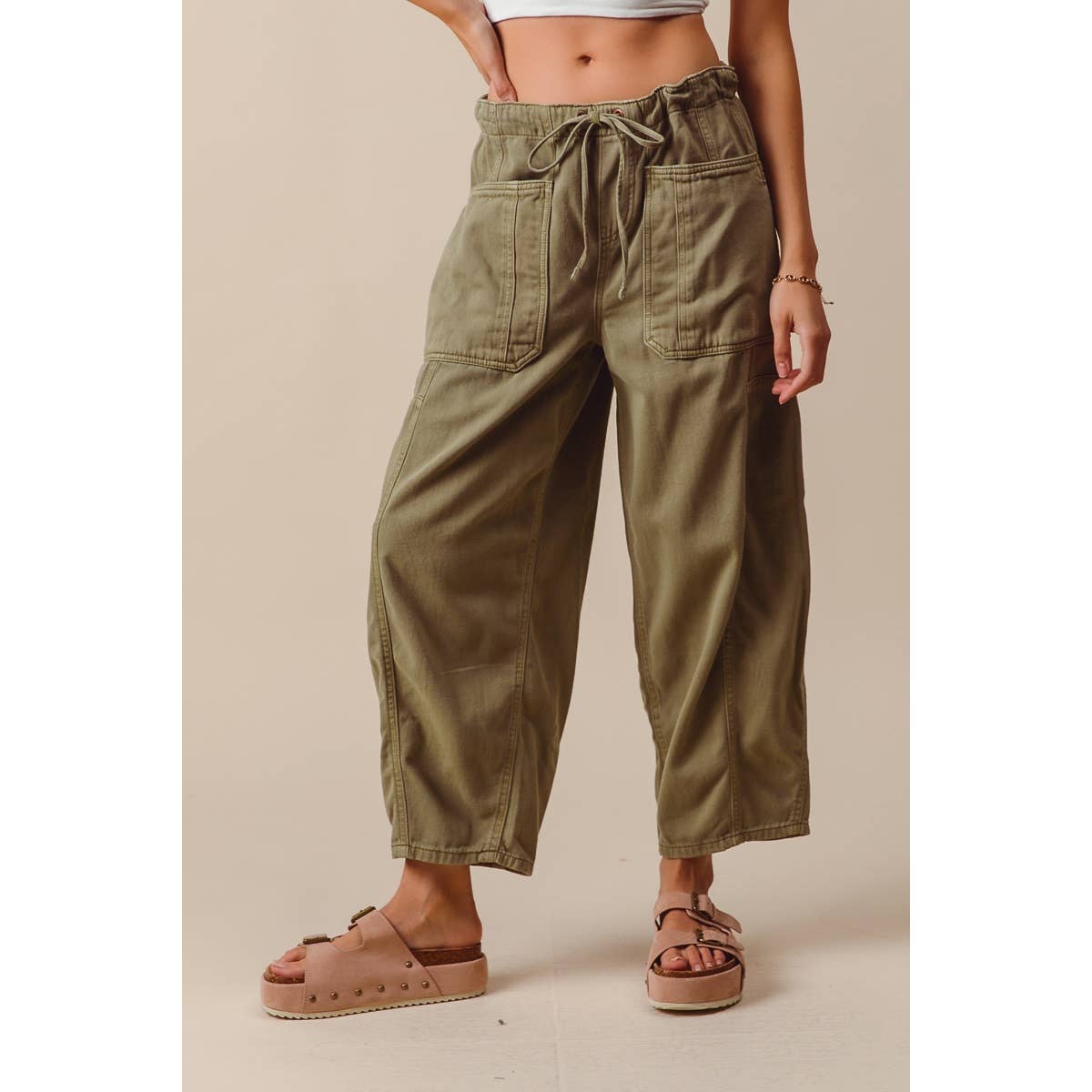 MID RISE WIDE LEG PANTS  WITH POCKETS
