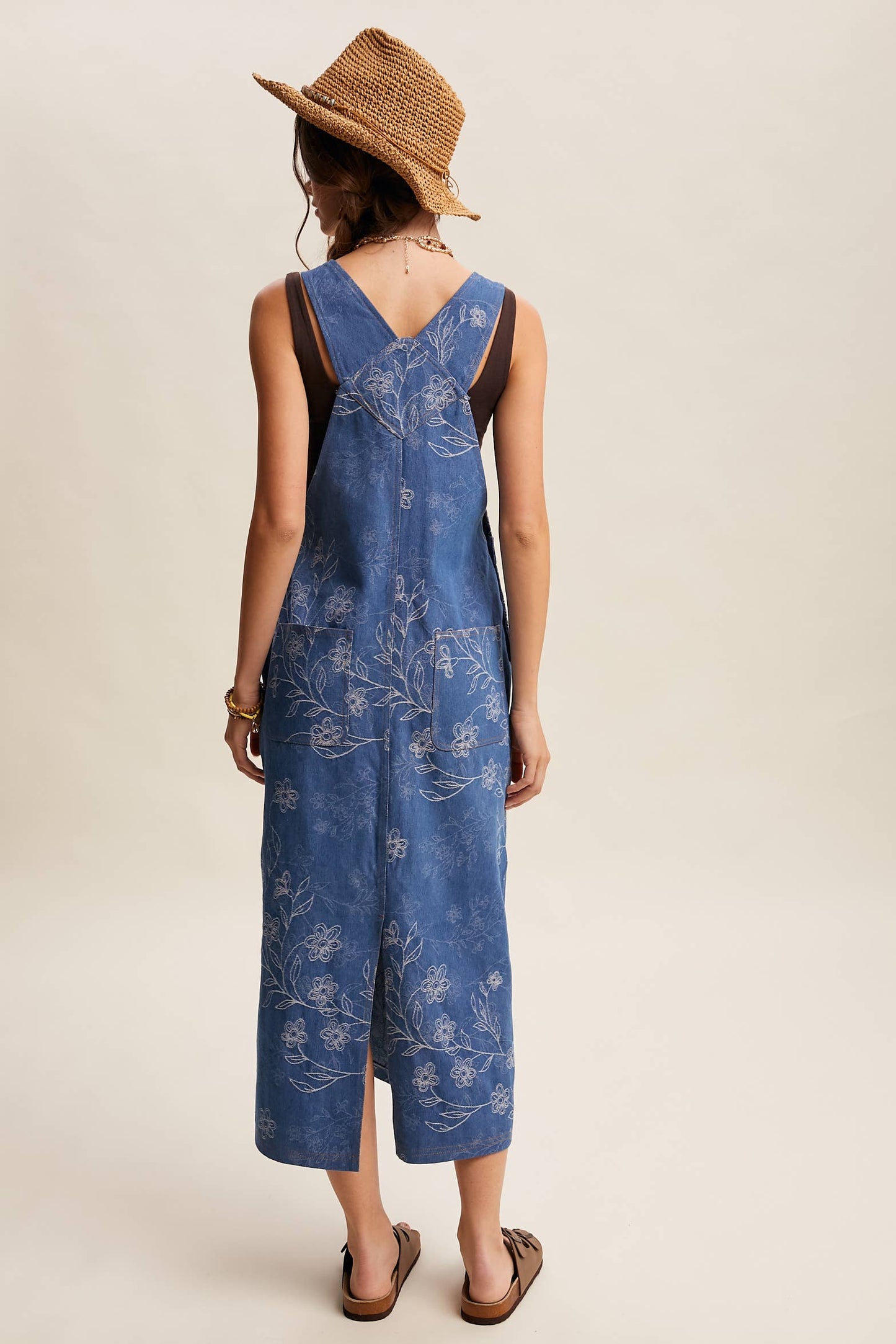 Floral Embroidered Denim Overall Dress LD1615