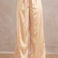 SATIN LACE TRIM WIDE LEG ELASTIC MID RISE PANTS