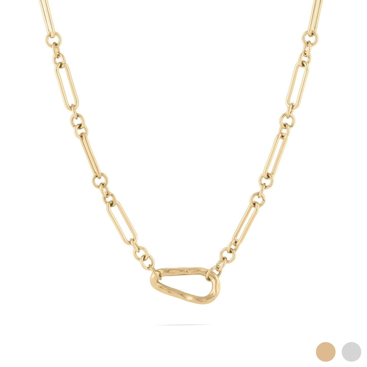 18K Gold Stainless Steel Mixed Link Carabiner Necklace