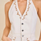 Embroidered Halter Romper with Button Front