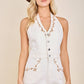 Embroidered Halter Romper with Button Front