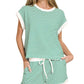 ....Stripe Contrast Trim Top & Shorts Set