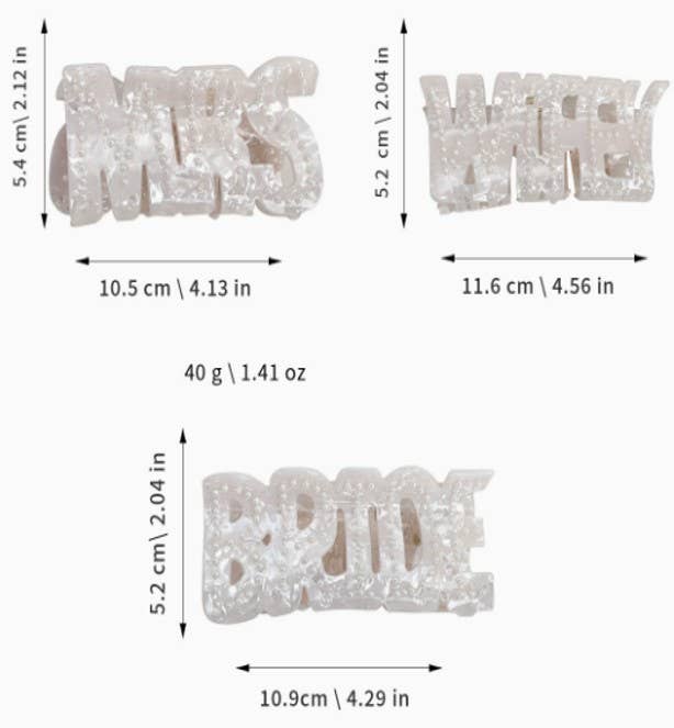 Bride Wifey Mrs Hair Claw Clips | 40H1096