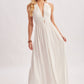 A CRINKLY CREPE DEEP V-NECK HALTER MAXI SUNDRESS