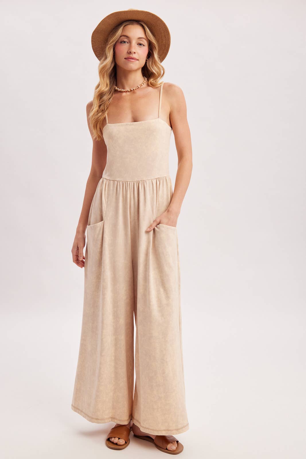 WASHED SLEEVELESS WIDE LEG JUMPSUIT