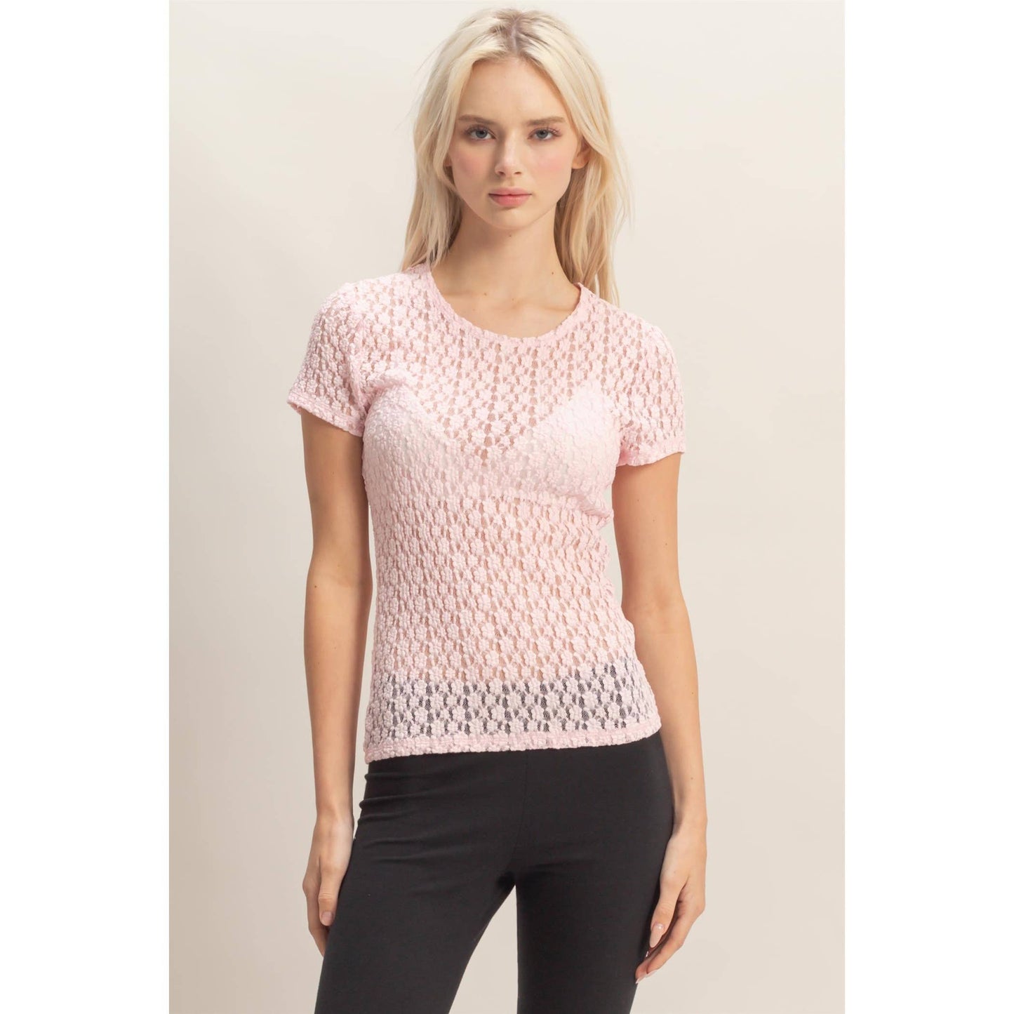 Textured Lace Short Sleeve Top