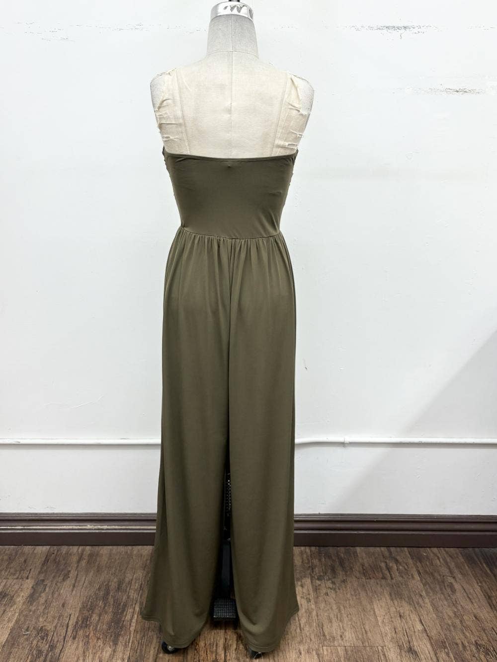 Strapless Twist Front Wide Leg Jumpsuit
