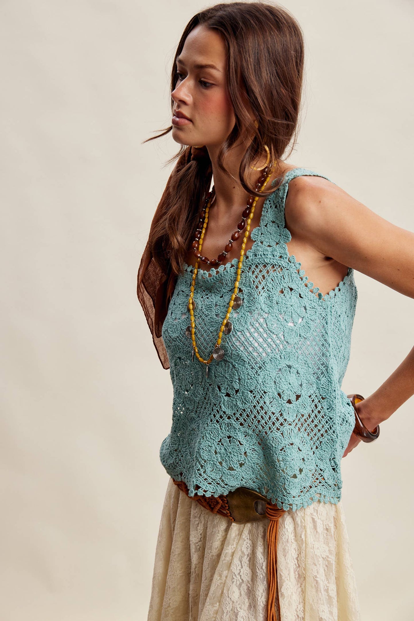 Crochet Lace Square Neck Tank Top LCR0117