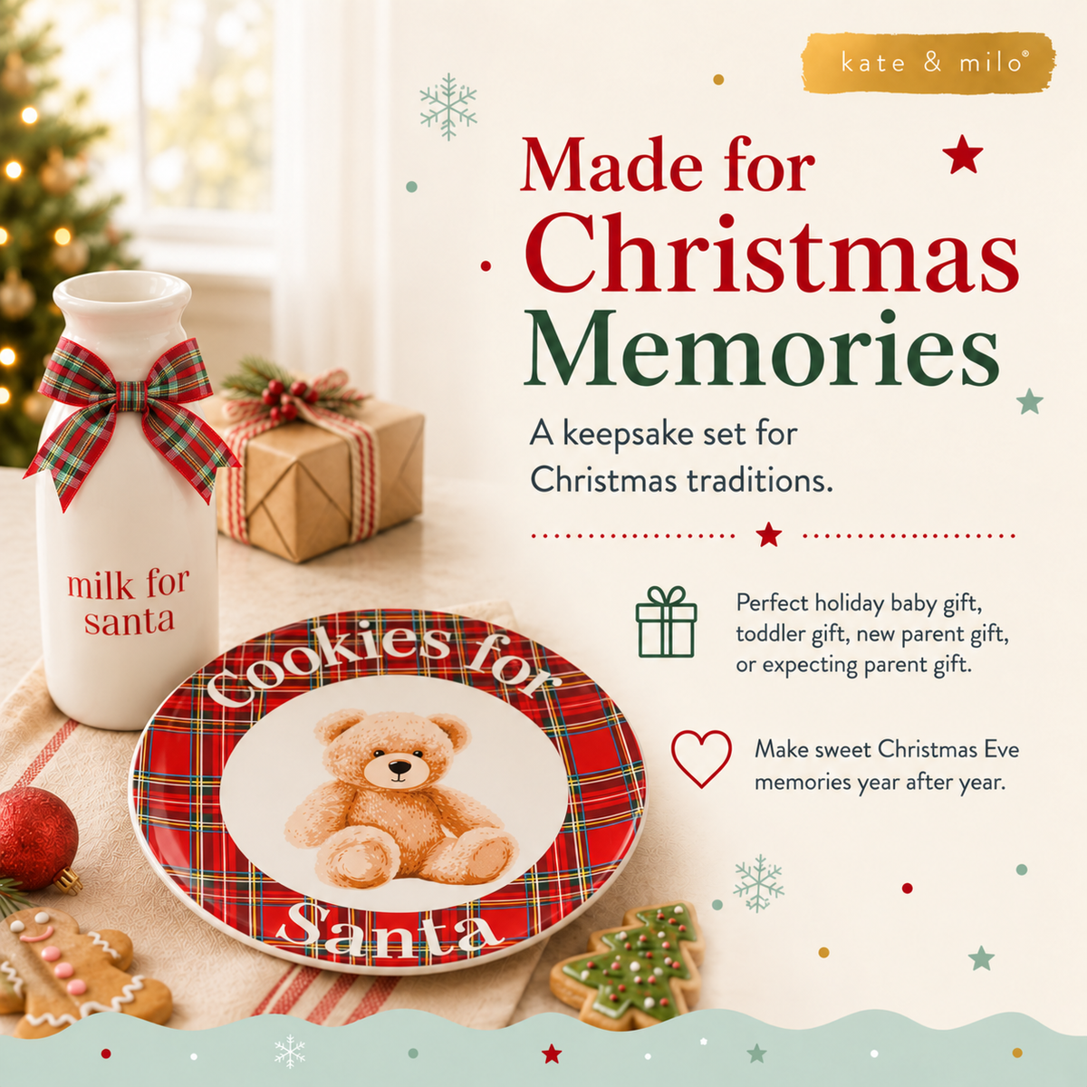 Cookies for Santa Christmas Gift Set, Red and Green Plaid